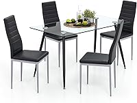 Vista 9 de Giantex Juego de mesa de comedor para 4, juego de sillas de mesa de cocina con mesa rectangular de vidrio de 51 pulgadas, 4 sillas de comedor Negro