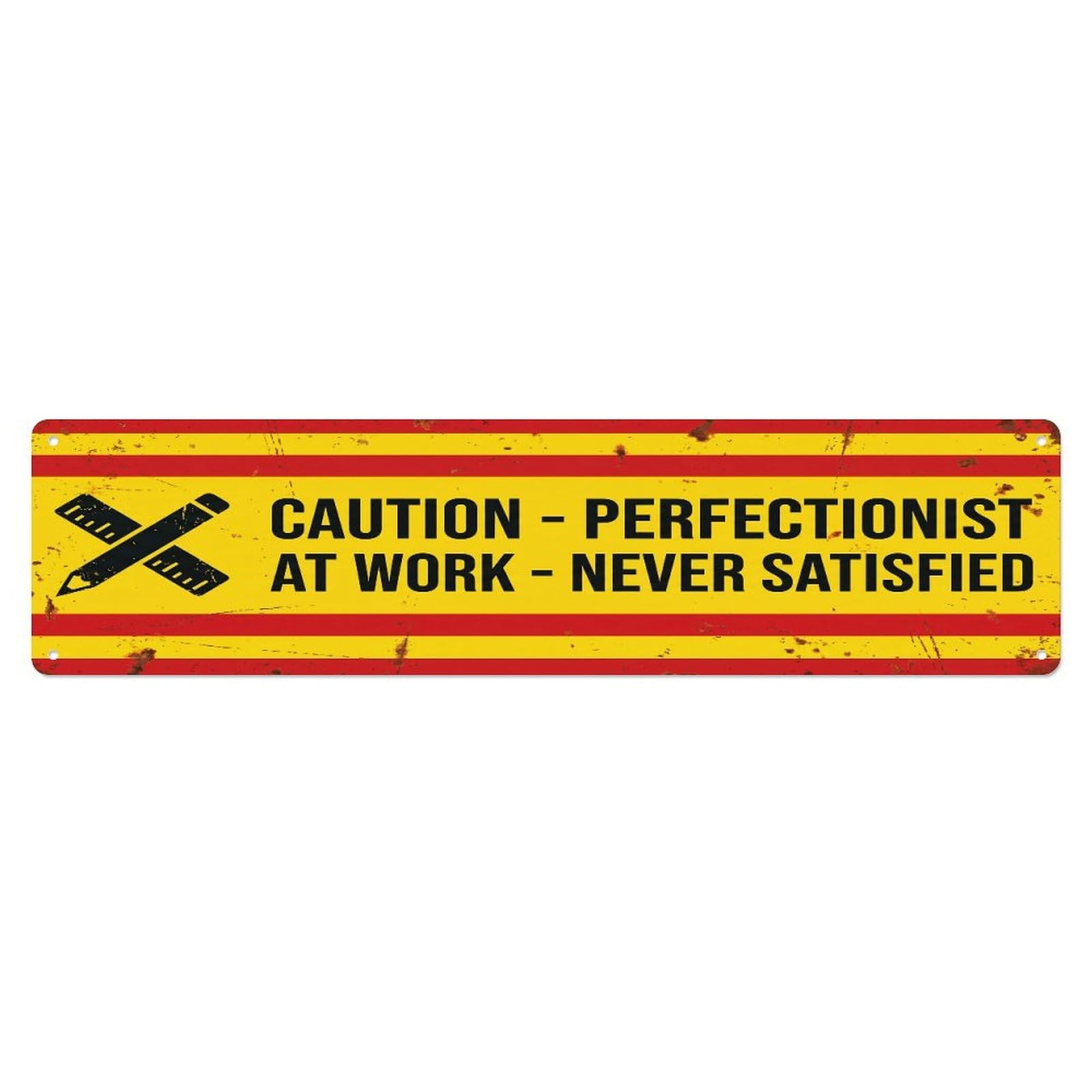 Fqcyn Style Metal Tin Sign Vintage Funny Caution Perfectionist At Work Warning