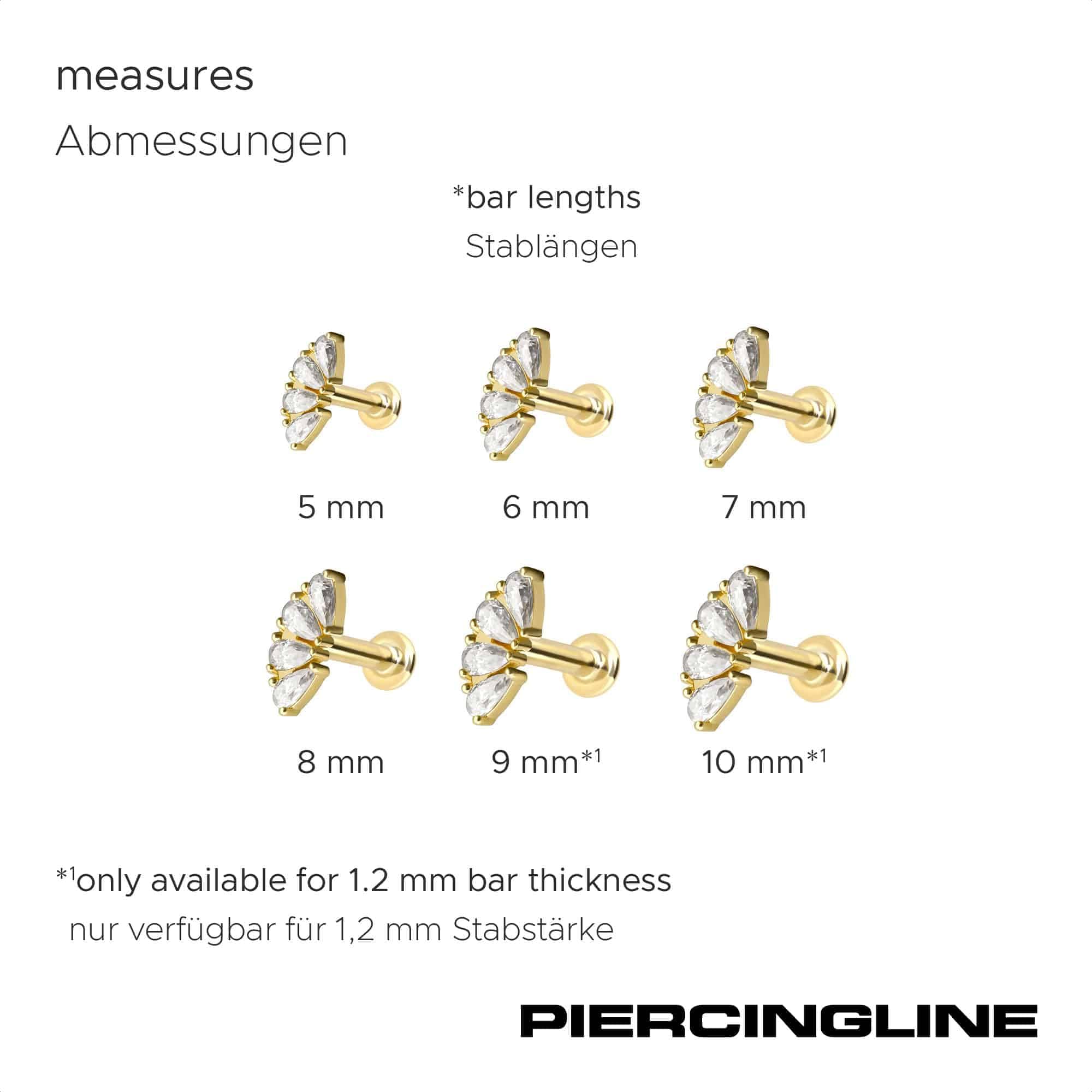 PIERCINGLINE Piercing Stecker 14 Gold Labret mit Push Fit MOISSANIT-BOGEN 585er Gold - Roségoldfarben, Goldfarben, Silberfarben