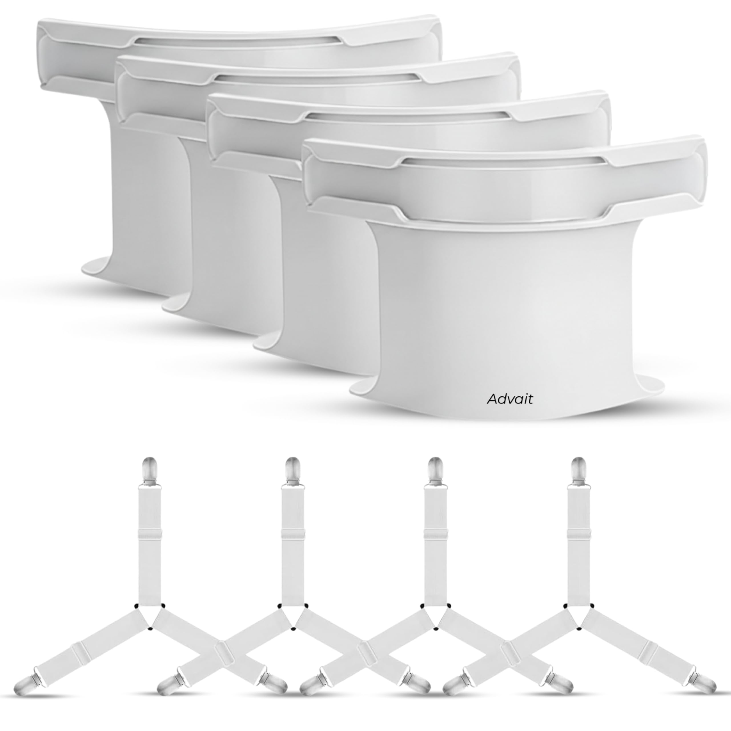 4 Pcs Adjustable Bed Sheet Holder Straps with Locking Strips + 4 Heavy Duty Fitted Sheet Grippers, Non Slip Mattress Corner Fasteners, Elastic Bed Sheet Clips for Single, Double, King Size Beds