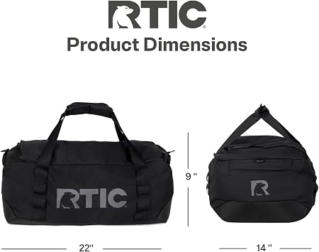 RTIC Road Trip Duffle Bag for Men and Women, Traveling Tote for Camp, Travel, Gym, Weekender, Camping, Overnight, Carry On, Sports, Spacious, Water Resistant, Medium, Black