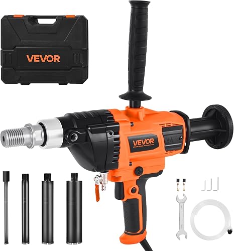 VEVOR Diamond Core Drilling Machine, 0.8-6.3 in Drilling Diameter, Handheld Dry and Wet Concrete Core Drill Rig with 4 Drill Bits, 0-1800RPM Variable Speed, UNC1 1/4-7, for Concrete Brick Stone, 2000W
