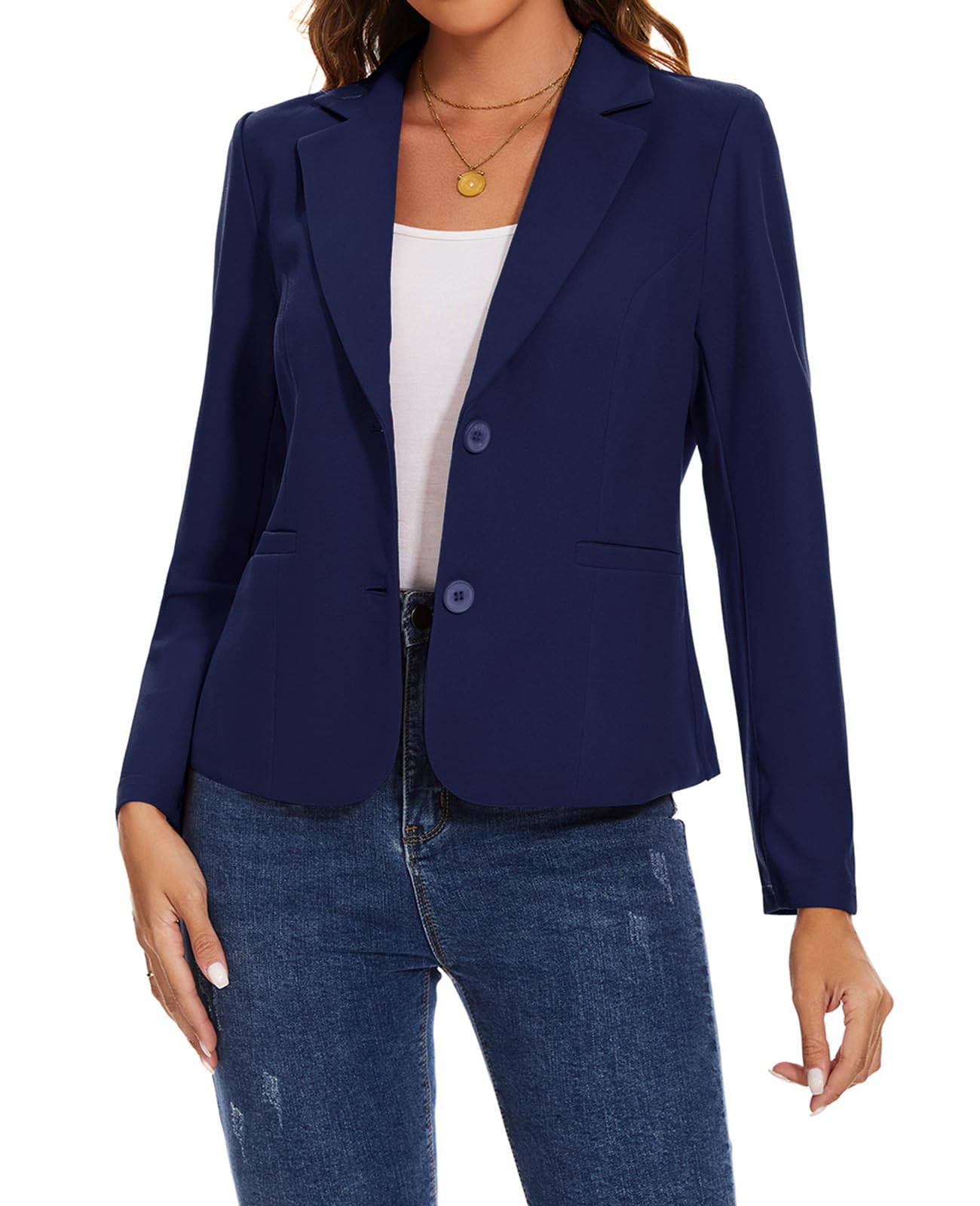 ladi trend Women's Blazer Jackets Buttons Open Front Long Sleeve Notch Collar Professional Suit Blazers with Pockets-picture-21