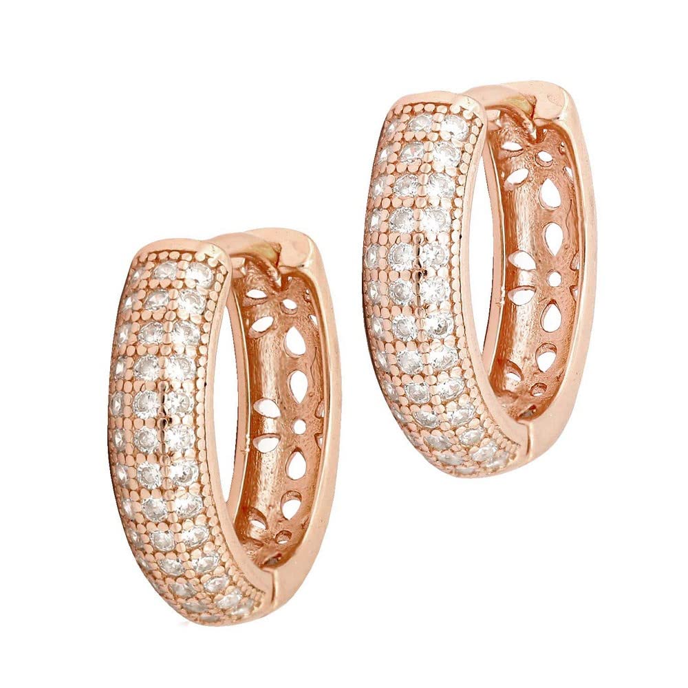 ZAVYA 925 Sterling Silver Cubic Zirconia CZ Designer Bali Hoops | Rose Gold Plated Earrings | Stylish Silver Jewellery | Gift for Women and Girls | With Certificate of Authenticity & 925 Hallmark (B0B1N4MLMS) Amazon Price History, Amazon Price Tracker
