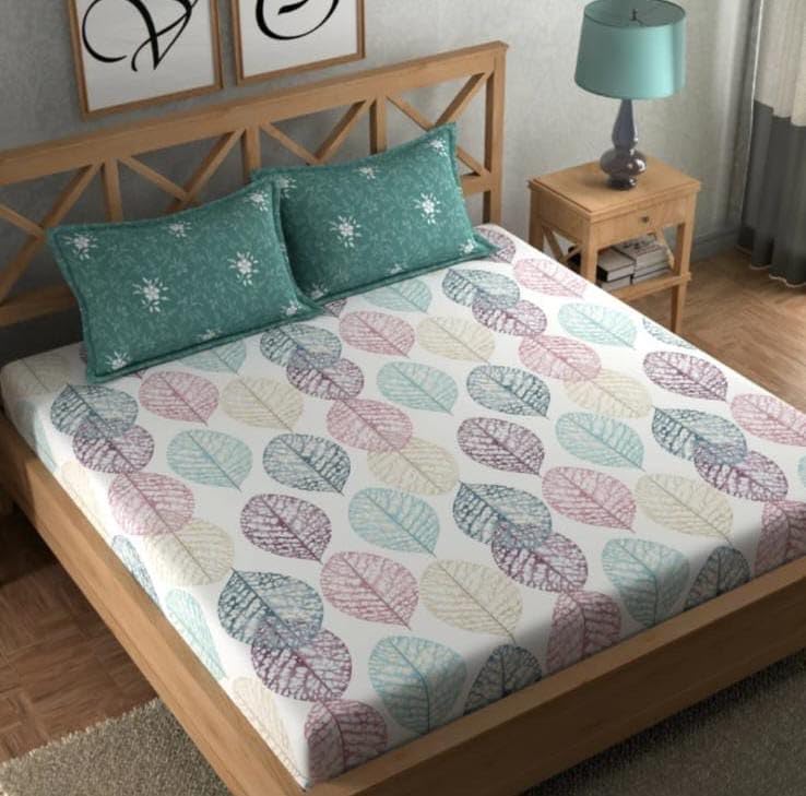 CULLINAN - Floral Printed Elastic Fitted King Size 400tc Cotton (108x108 Inches) Feel Premium Glace Cotton Double Bed Bedsheet with 2 Coordinate Pillow Covers (Color - White Leaves) (B0D1CSLGMV) Amazon Price History, Amazon Price Tracker