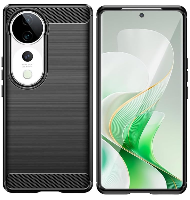 Image of NPRC Hybrid Ultra Slim Protective Case TPU Non-Slip Carbon Fiber Texture Shockproof Case Cover for Vivo V40 Pro - Black