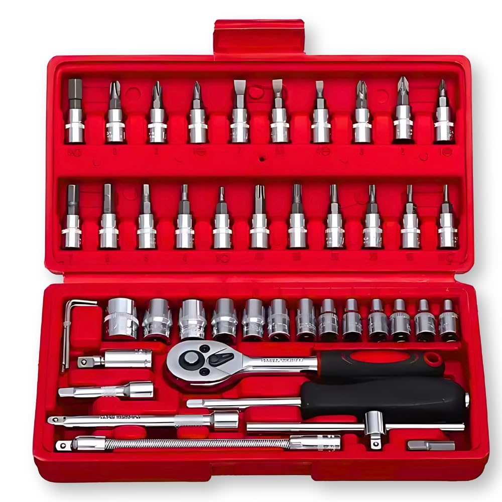 Drumstone ( 15 YEARS WARRANTY ) 46Pcs Socket Wrench Set 1/4" Socket Wrench Driver Bits Set Metric Tool Kit with Bits Set Quick Release Ratchet Wrench for DIY Home Car Repair (B0D92PTG38) Amazon Price History, Amazon Price Tracker