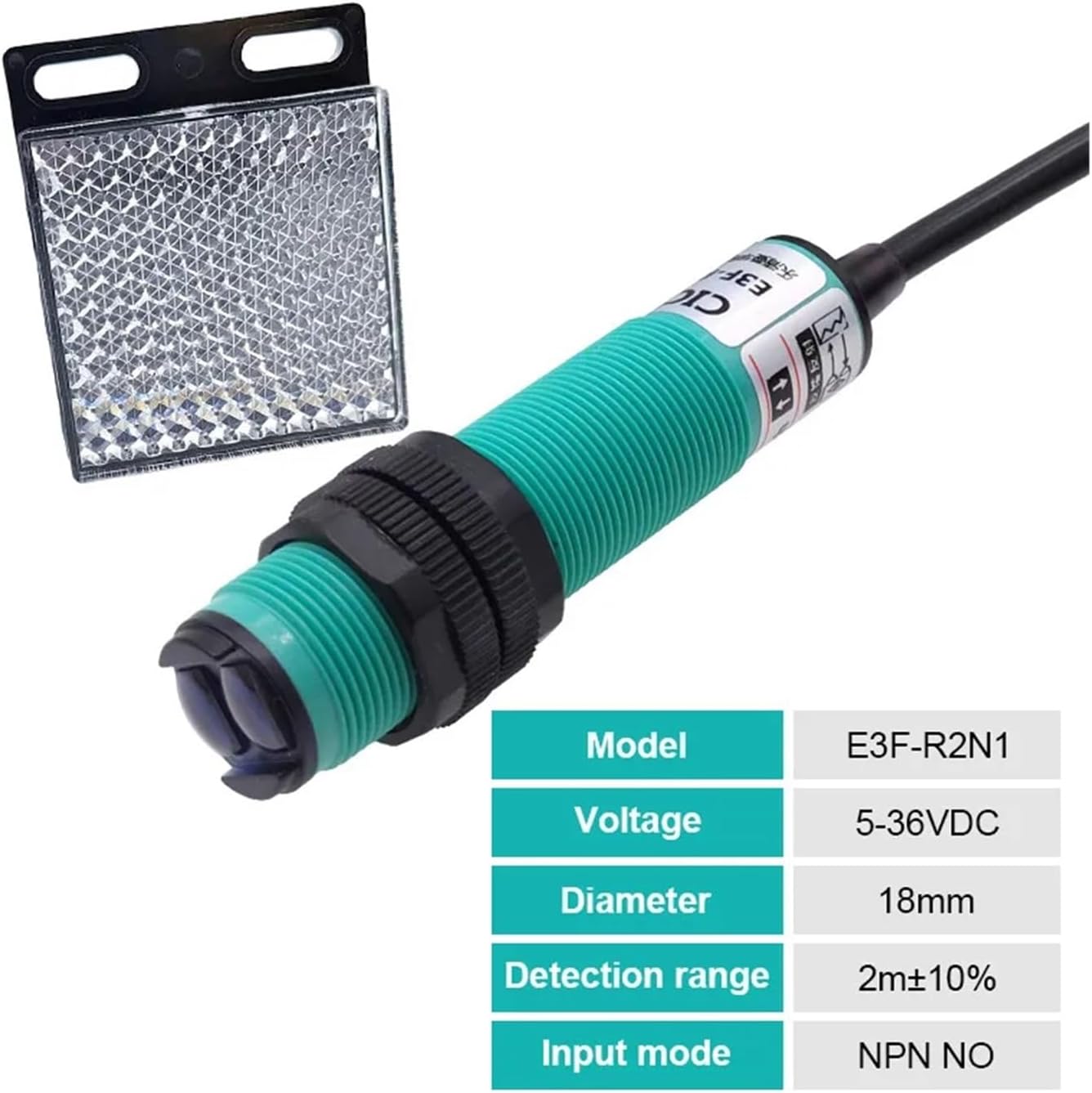 E3F-R2NK Feedback Reflective Photoelectric Switch NPN PNP DC5-36V Detection Range 2m Adjustable NK/N2/P1/P2/Y1/Y2 Sensor(E3F-R2P1)
