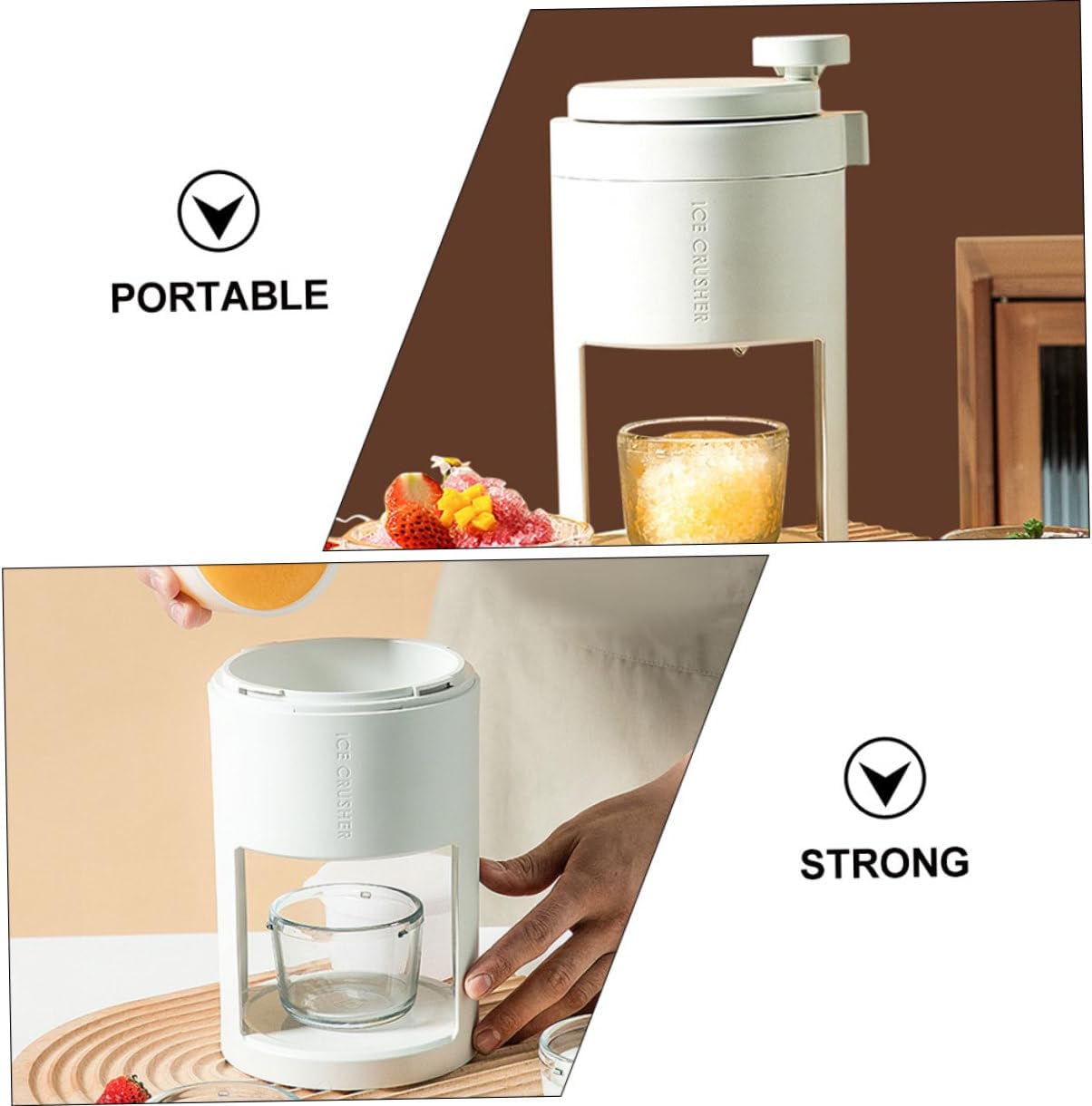 KOMBIUDA Crushed Ice Machine Manual Ice Crusher Machine for Home Use for Snow Cones Smoothies Slushies Compact Portable Easy to