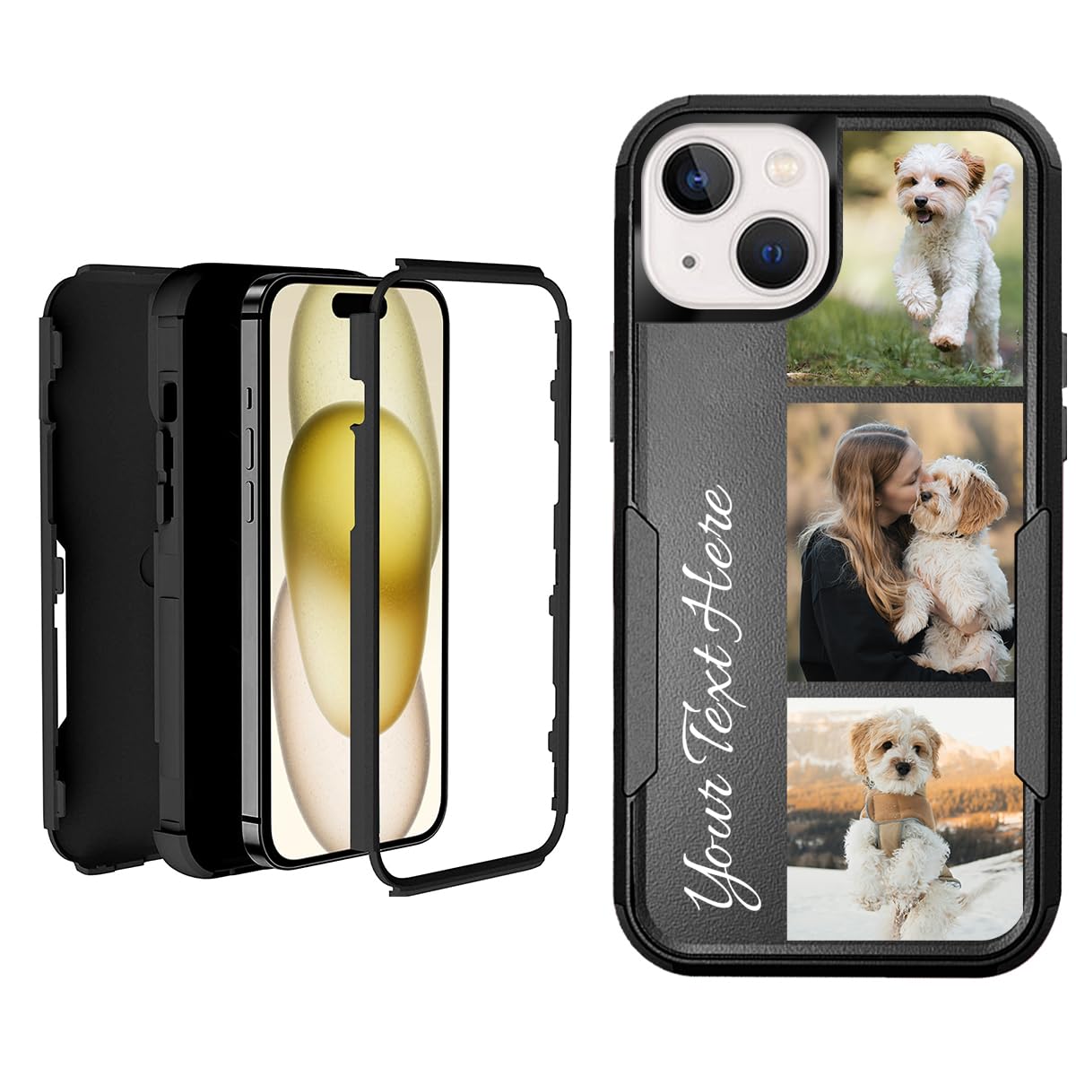 Customized Case for iPhone 14 Design Your Own Collage Photo Phone Cover 6.1 inch Heavy-Duty 3-Layer Tough Rugged Shockproof Dropproof Protective