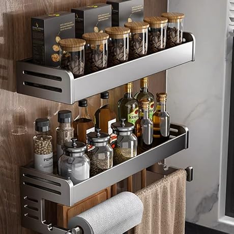 Hanging Spice Organizer, Wall Mounted Metal Hanging Seasoning Rack