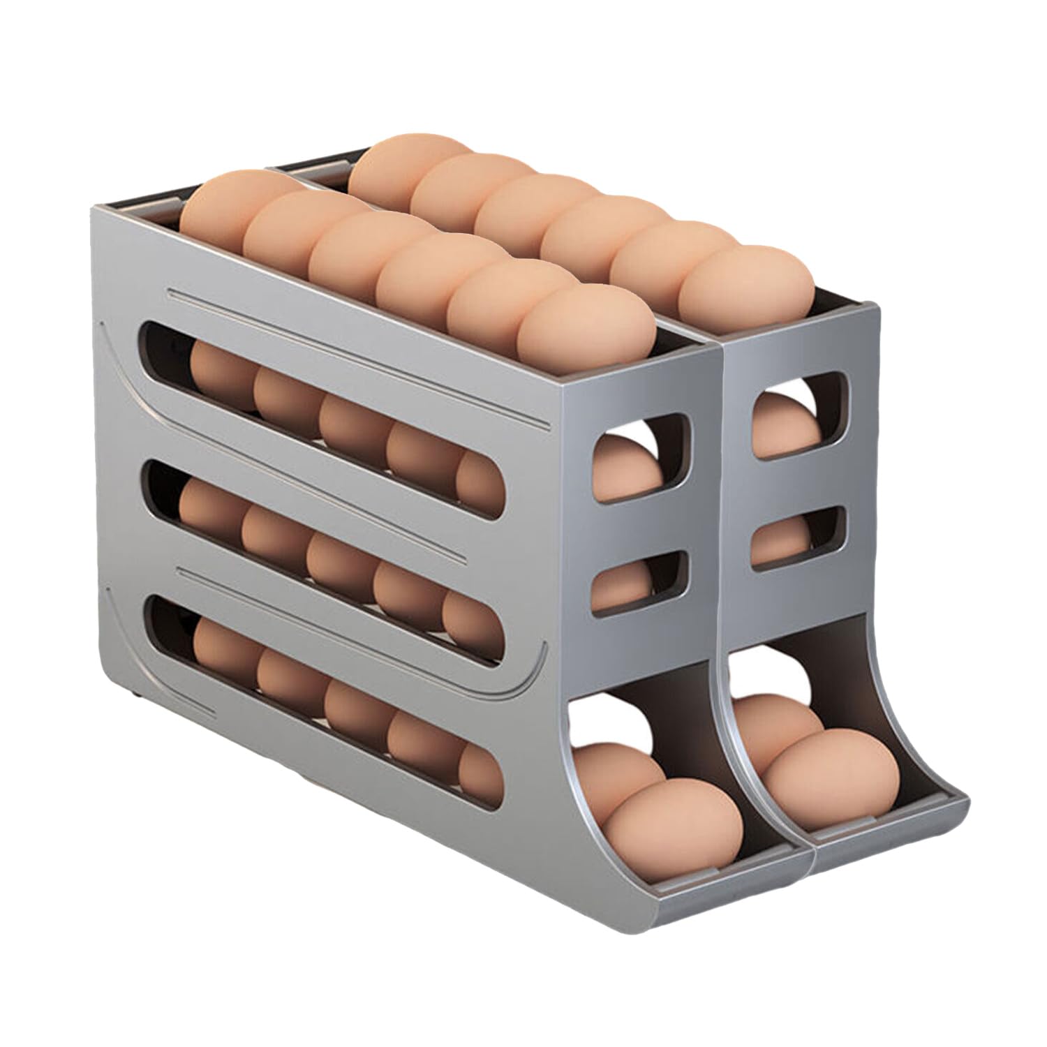 2 Pack Auto Rolling Egg Holder for Fridge Space-Saving Dispenser Large Capacity Organizer Container Refrigerator