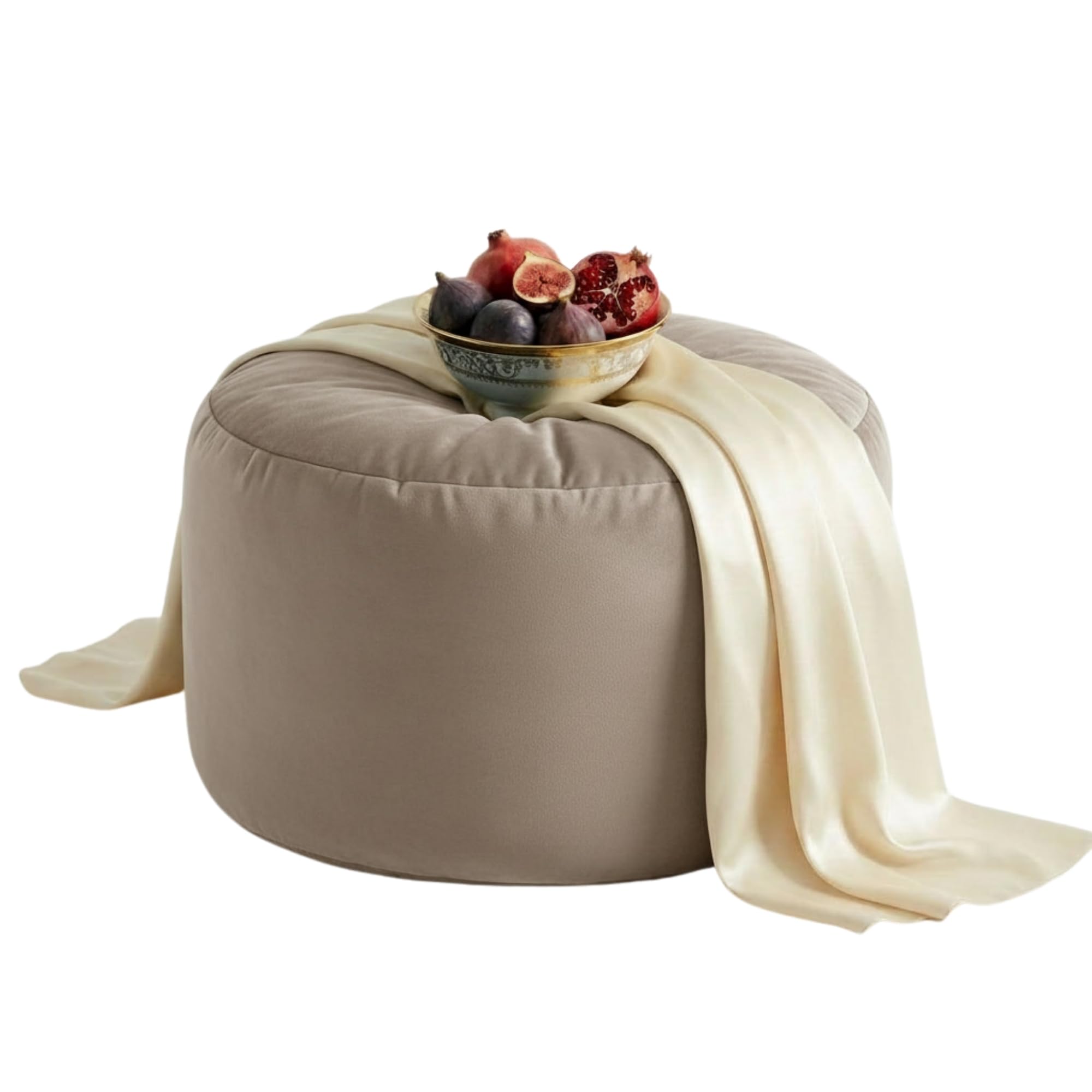 Kosiproducts Velvet Beanbag Ottoman Round Circle Footstool Pouf Chair Pouffe soft luxury Polyester, Polysterene Beads Filled (Oyster, [40cmx40cmx40cm)