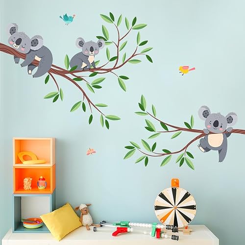 Miniatura 8 de DRWSSR 2 hojas de calcomanías de pared de ramas de árbol de koala extraíbles, para niños, niñas, niños, dormitorio, sala de estar, guardería, aula,