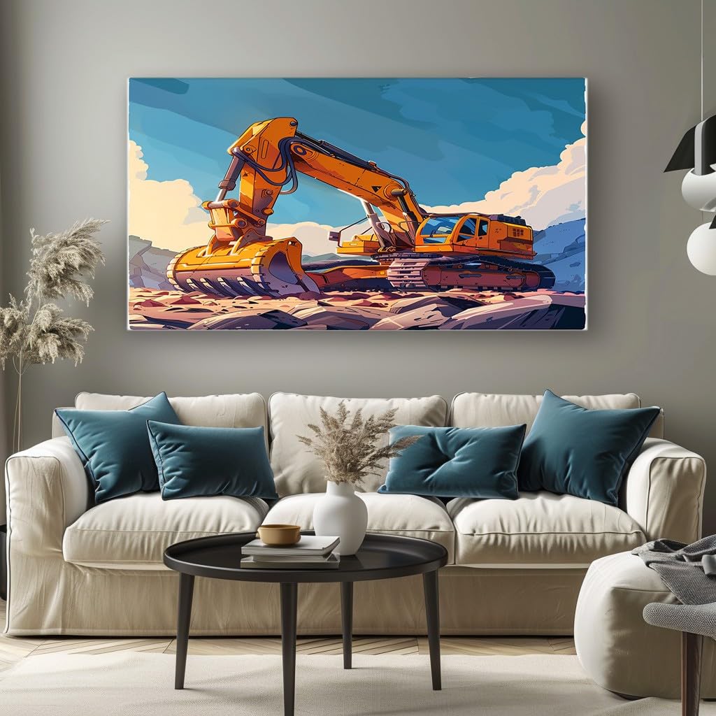MKBKLI Abstract Canvas Wall Art for Living Room Construction Excavator Paintings for Bedroom, Office, Kitchen - Home Decor Pictures, 80x160cm