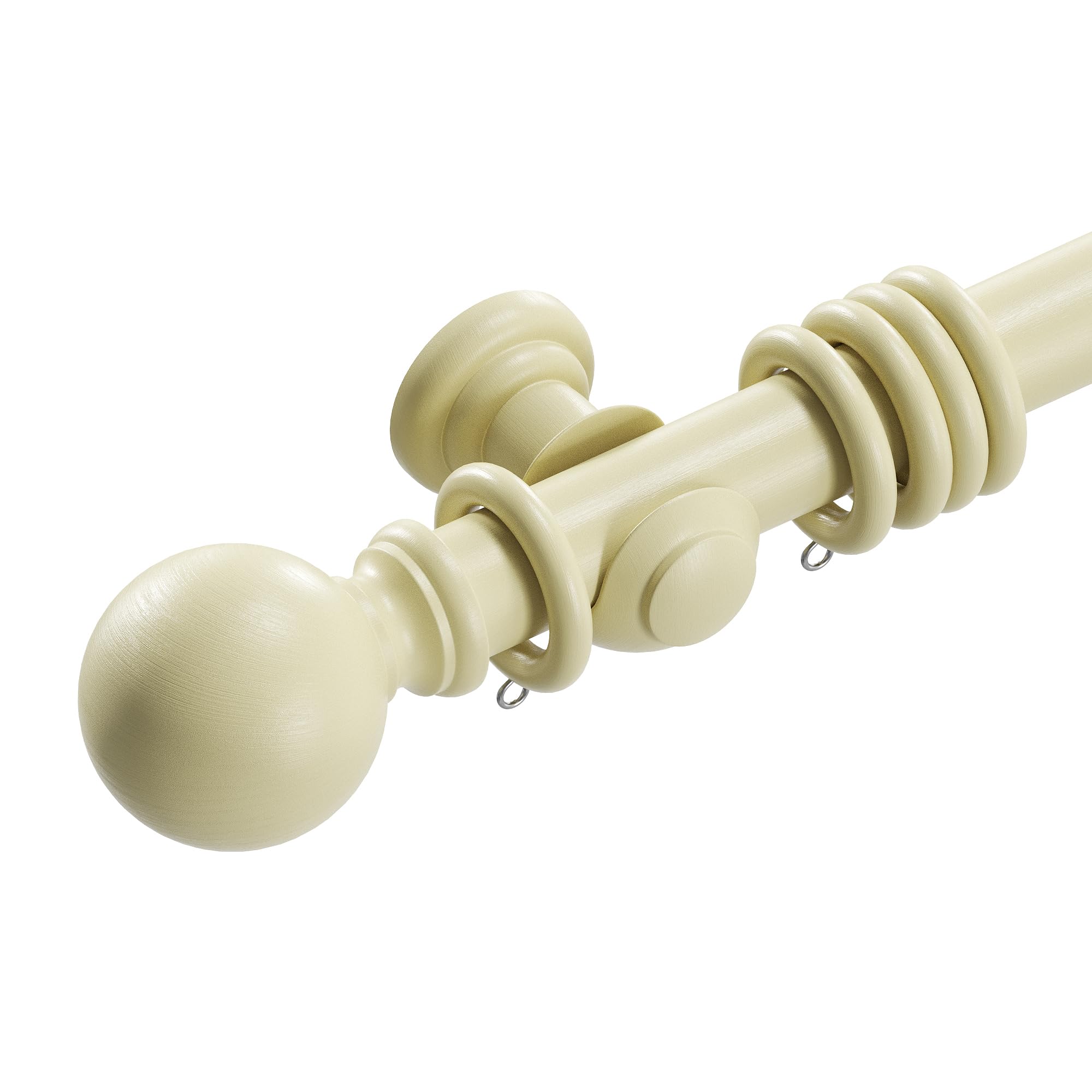Loch & Skye Wooden Curtain Pole Set Fixed Length Premium Quality Beechwood 28mm Diameter with Finials, Rings & Brackets Wooden Rail Pole for Window & Eyelet Curtains (Beige, 120cm) — image 1