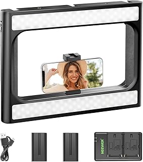 NEEWER Smartphone Video Rig with Light, Handheld Phone Stabilizer with Selfie Ring Light Dimmable 3200K~5600K CRI97+ LED Video Light for YouTube Video Recording/Makeup, Batteries&Charger Included