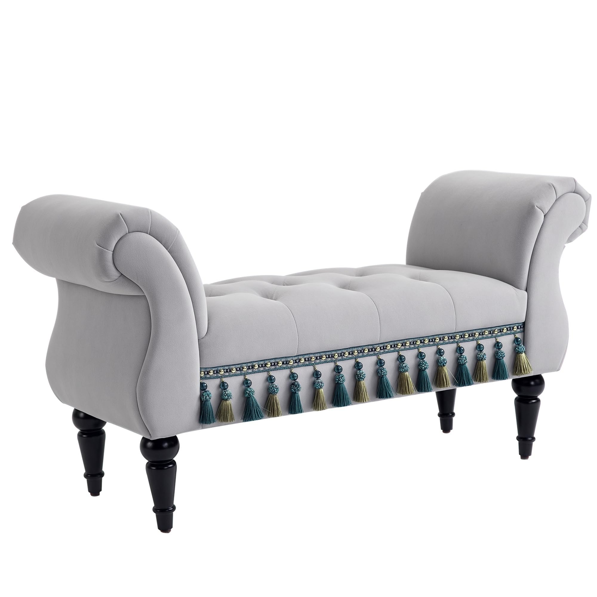 HOMCOM Polsterbank mit Samtbezug und Armlehne – Bettbank aus Massivholz, 117 x 40 x 58 cm, hellgrau