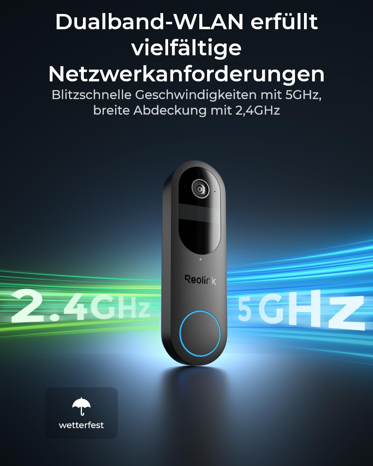 Reolink Video Doorbell, Akku Türklingel mit Kamera, 2K Kabellose Videotürklingel, 1:1 Kopf-bis-Fuß-Ansicht, 2,4/5GHz WLAN, Person/Fahrzeug/Paket-Erkennung, 2-Wege-Audio, Lokale Speicherung Ohne Gebühr