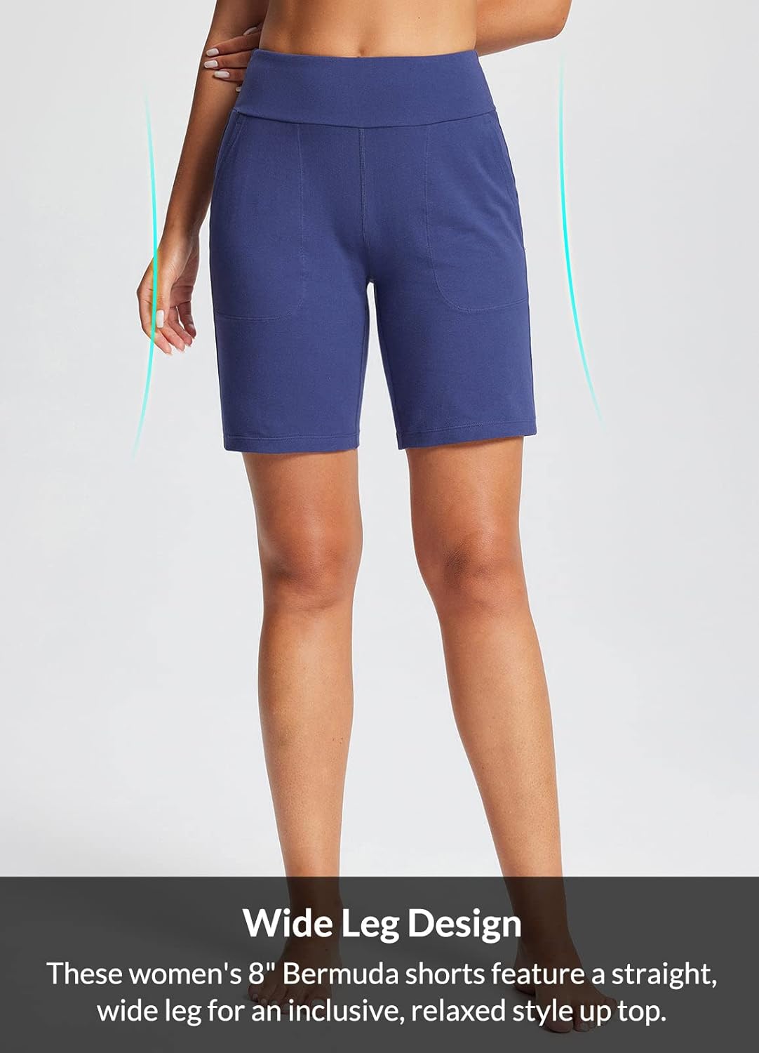 baleaf 8" Bermuda Long Shorts for Women Cotton Athletic Sweat Tummy Control Casual Lounge Summer