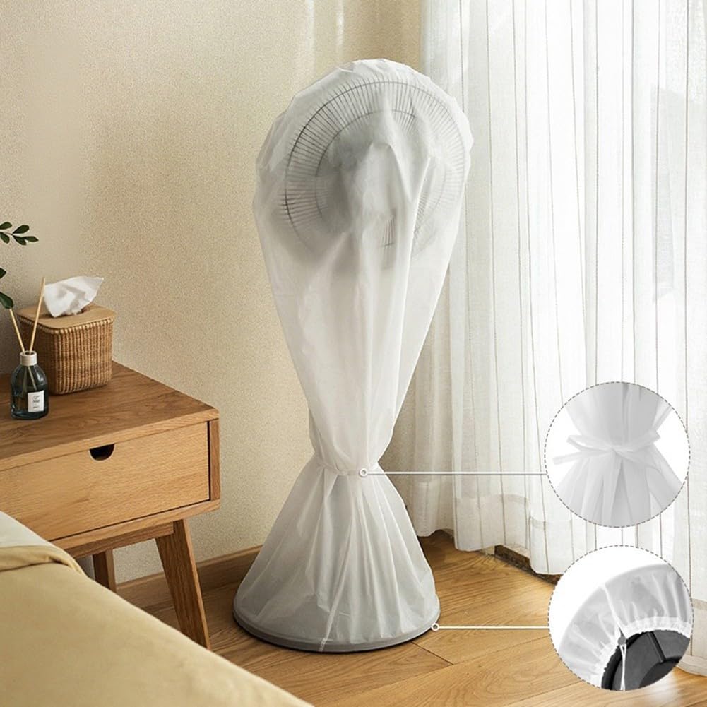 Cubierta de ventilador de seguridad infantil para ventiladores de pie, protector de polvo de PEVA con cordón, protección segura contra manos pequeñas, versión corta (larga)