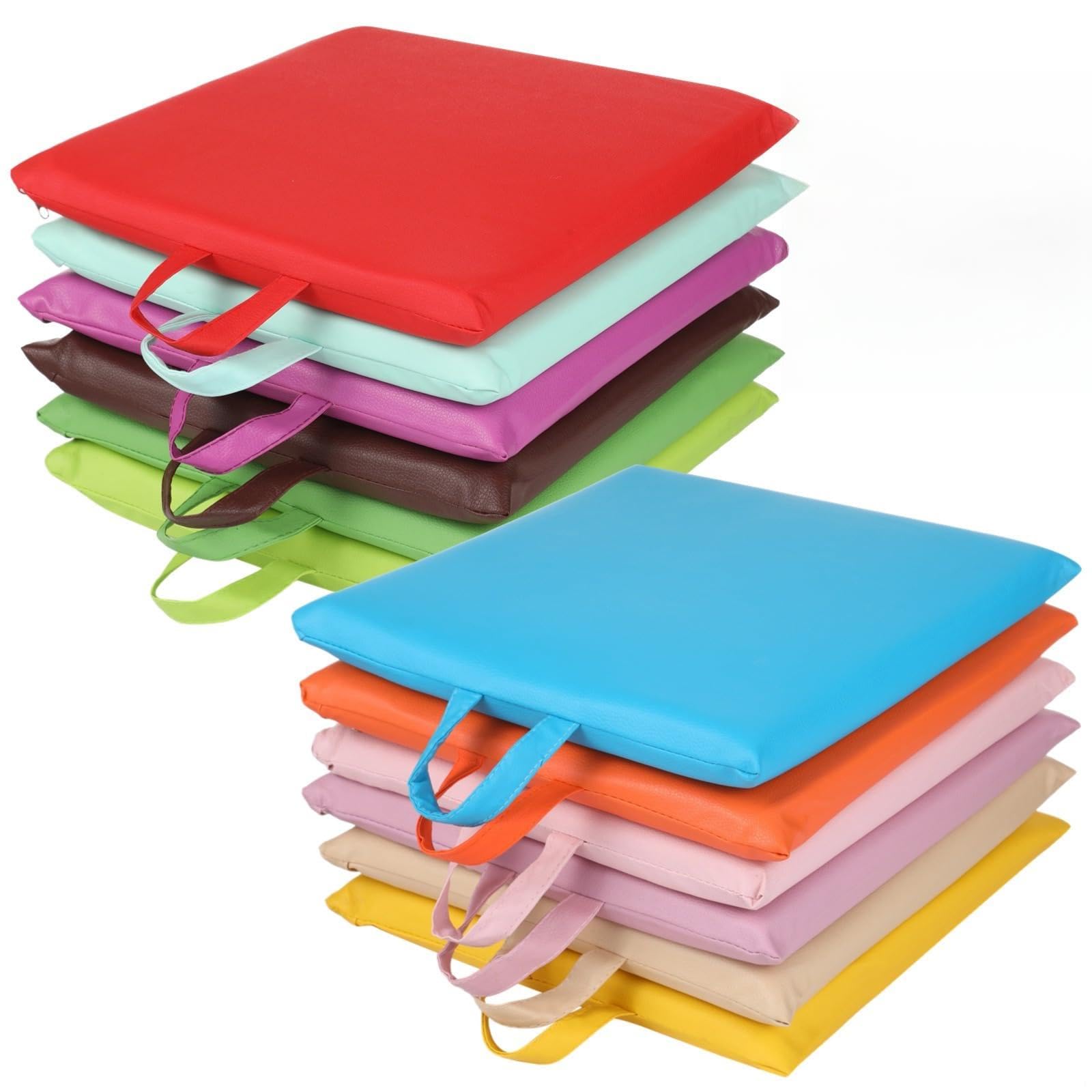 Bosreroy 12-Piece Colorful Pu Floor Cushions for Kids, Square Cushions with Handles, Easy-Clean Seating for Schools, Playrooms, and Nurseries