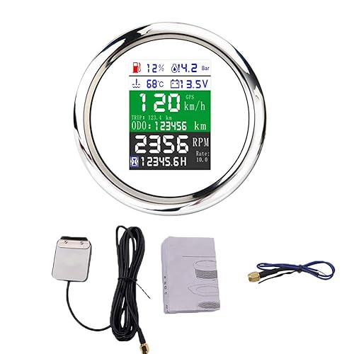 Miniatura 2 de KAOLALI Velocímetro GPS ajustable multifuncional 6 en 1 Medidor digital Tacómetro Voltímetro Presión de aceite Nivel de combustible Temperatura del