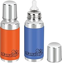 MamaLaps Baby Feeding Bottle (Stainless Steel – 250ml), SS304 Food Grade, Wide Neck, Anti-Colic Silicone Nipple, BPA-Free, with Heat-Protective Silicone Cover For Babies Tiny Hands, 0–2 Years (Pack of 2)