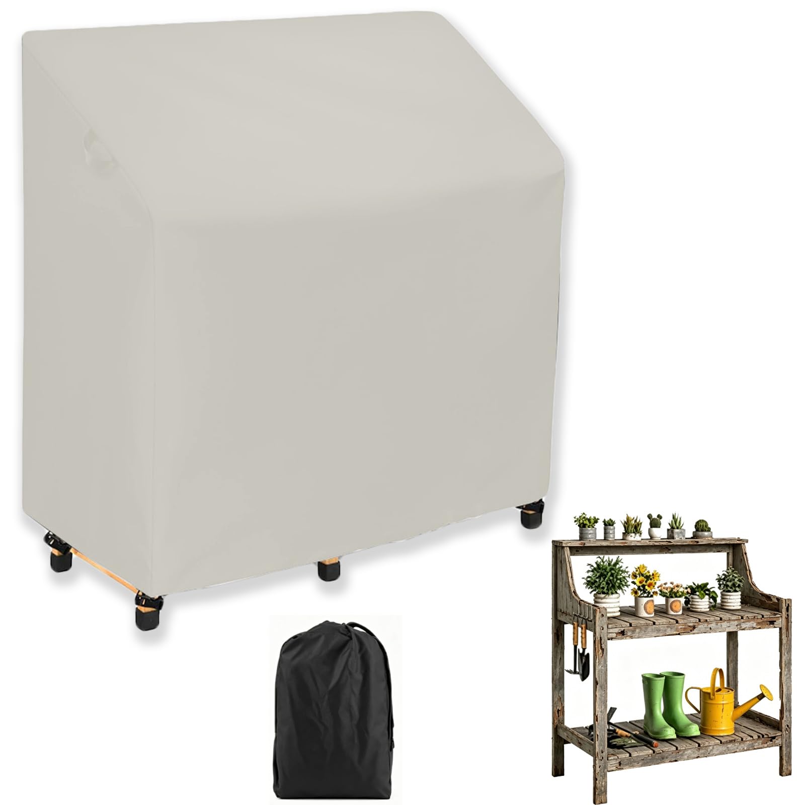 Crysterris Beige Potting Table Covers Waterproof,420D Oxford Garden Workbench Protection With Drawstring,Outdoor Greenhouse Potting Bench Protective With Locks Planting Germination (Size:420d：115*51*122Cm,Color:beige)