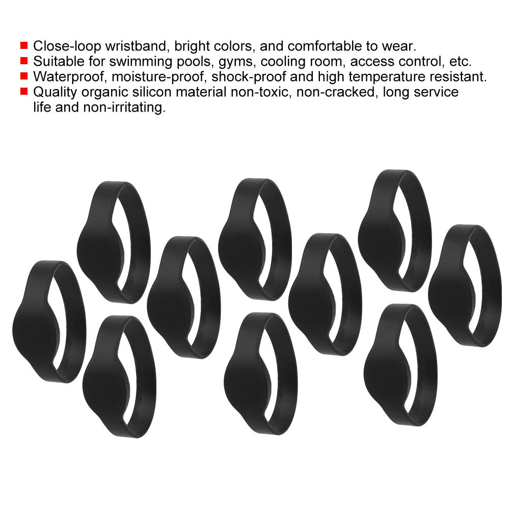 FLEXMAN 10Pcs 13.56 MHZ Wristband, Silicone Bracelet Waterproof for Swimming Pool for Foot Bath Centers, Sauna Clubs, Fitness Clubs, Gyms (Black)
