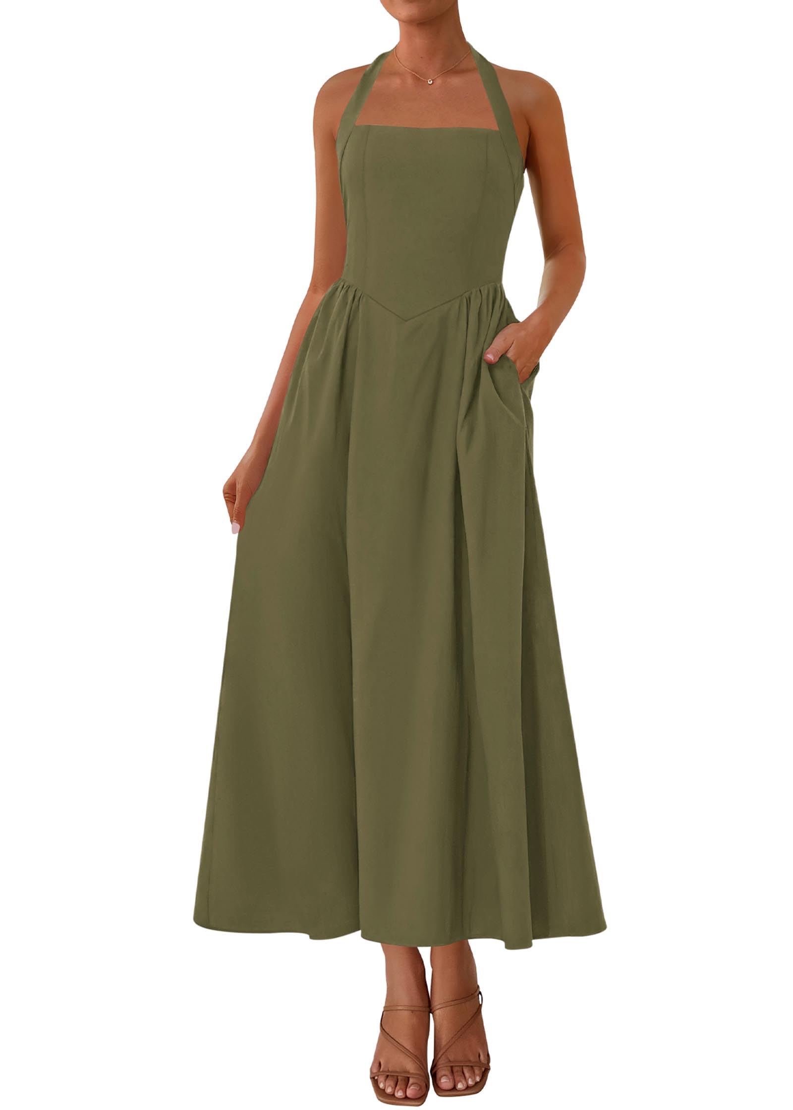 KIRUNDO Summer Dresses for Women 2026 Halter Maxi Wedding Guest Party Cocktail Semi Formal Elegant Classy Long Sundress