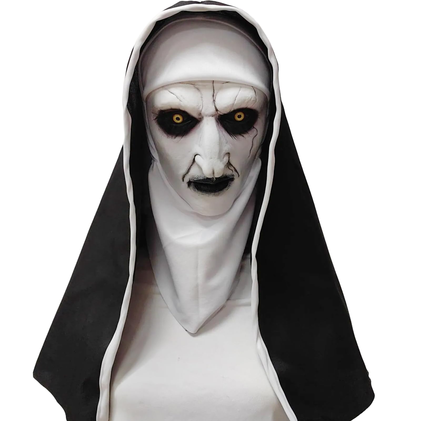 Aofonchy Nun Mask Halloween Scary Latex Full Head Mask, Horror Breathable Realistic Nun Costume Prop