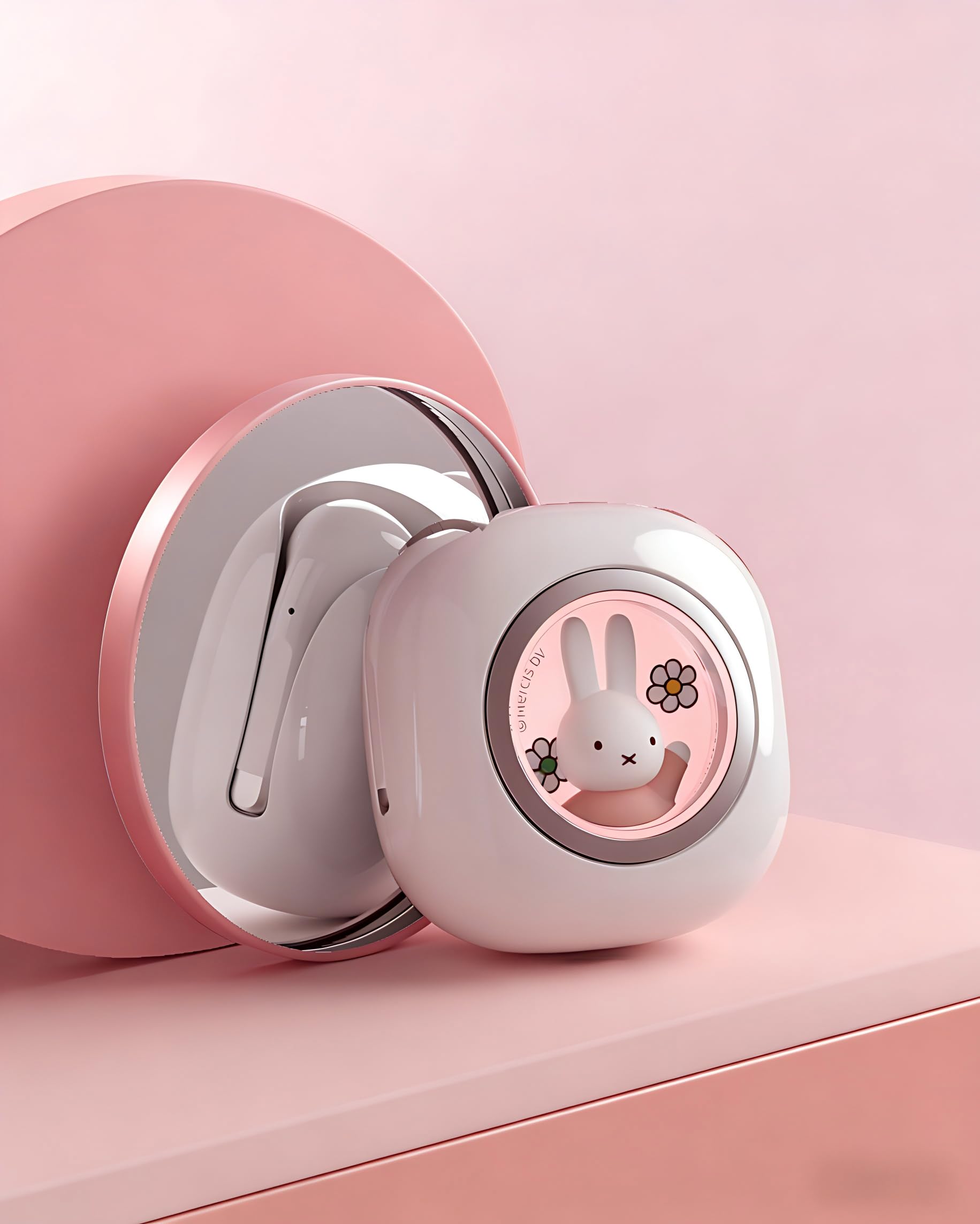 MiPow x Miffy Miffy Earbuds-Pro Bluetooth 5.3, IPX5 Waterproof Sweatproof for Sports, HD Stereo Heavy Bass, Fast Charging 30H Battery Life, Cute 3D Iron Box & Miffy Doll Design (Pink)