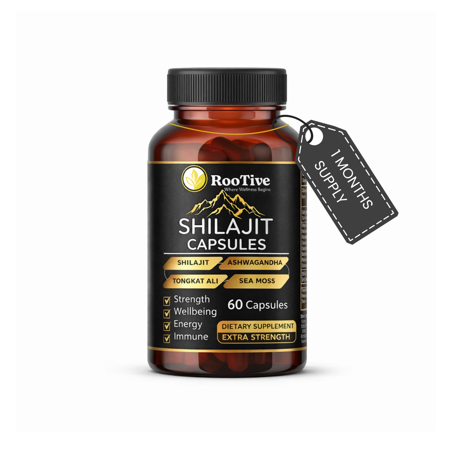 ROOTIVE Suplemento para Homens com Tongkat Ali, Shilajit, Ashwagandha, Zinco, Magnésio e Boro – 60 cápsulas