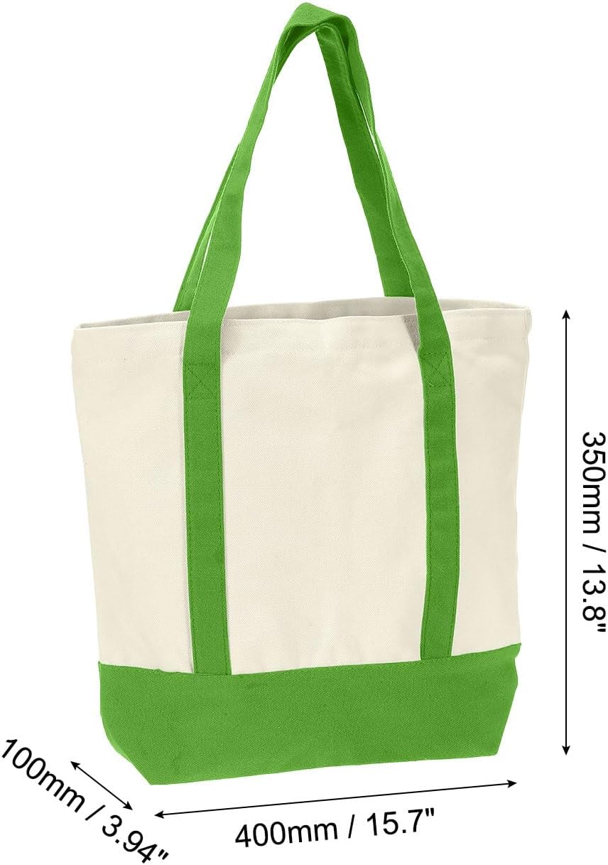 uxcell Canvas Tote Bag, 1Pcs 16" x 14" x 4" Reusable Stylish Tote Bag with An External Pocket - Multipurpose Canvas Shopping Handbags (Green) - Image 4