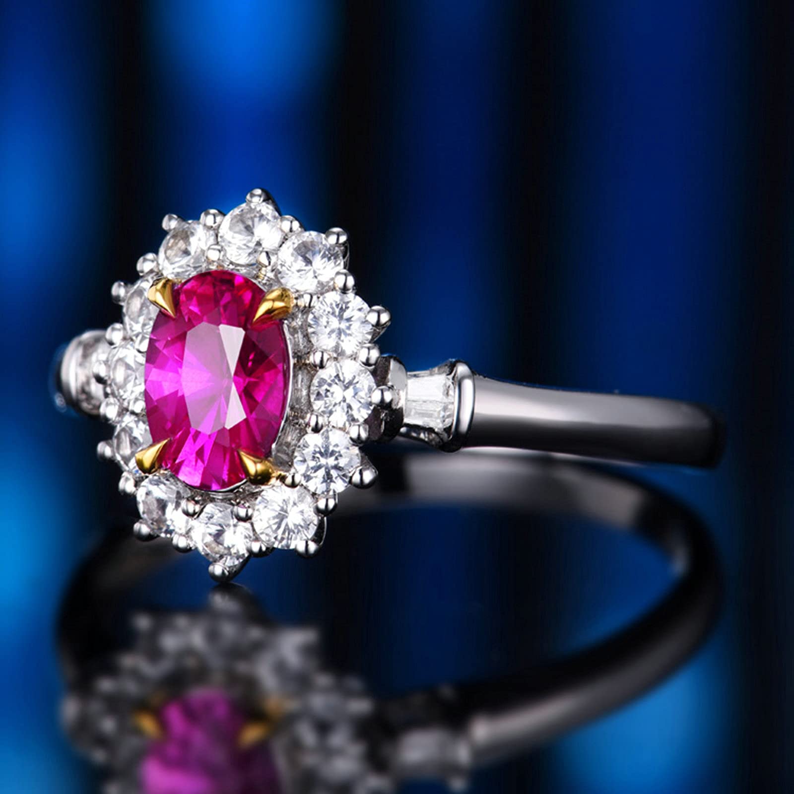 KnSam Anello da donna, in oro rosa 18 carati, bianco e oro, con zaffiro