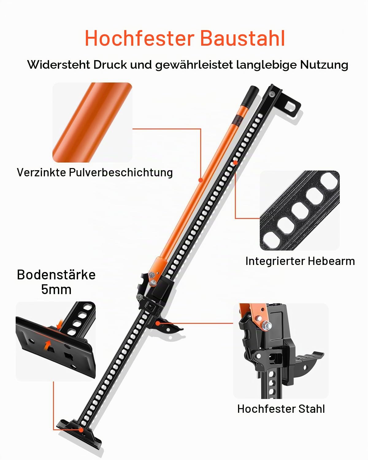 VEVOR Farm Wagenheber (1525 mm hoch) Offroad High Lift Farm Jack (3,18 t belastbar) Offroad-Nutzwagenheber, Stoßstangenheber Hochleistungshebebühnen mit 130,1–1380 mm Hubbereich für Traktor LKW