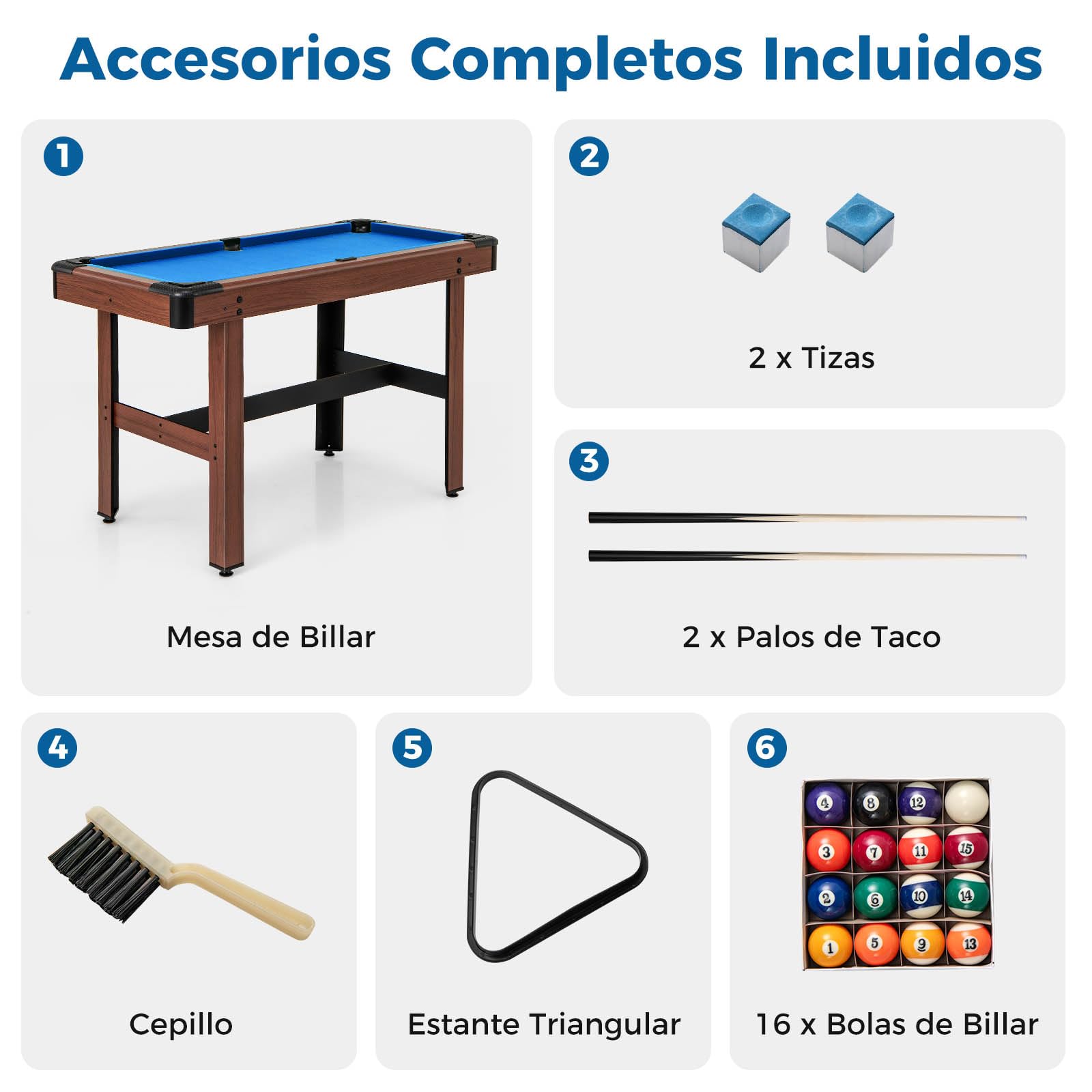 GOPLUS Mesa de Billar Americano 122 cm, Mesa Billar de Madera para Adultos y Niños con 16 Bolas de Billar, 2 Tacos, 2 Tizas, Triángulo, Cepillo, Mesa de Billar para Casa, Juego Familiar, Bar
