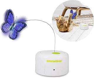 ALL FOR PAWS Interactive Motion Activated Cat Butterfly Toy, Flutter Bug Cat Toy, Indoor Interactive Play Teaser Cat Toy with 360°Rotating Butterfly & Sensor Mode, With Two Flashing Butterflies