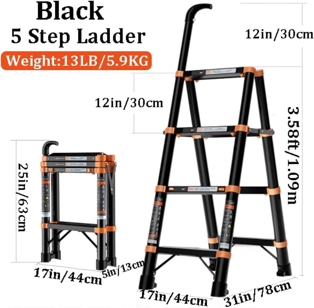 Telescoping Ladder, Telescoping Telescopic Extension Portable - Collap Wide Pedal Multi-Purpose Ladder Aluminum A-Frame Telescoping Ladder Folding 5 Step Ladder with Home Ladders,150KG/330LB Capacit