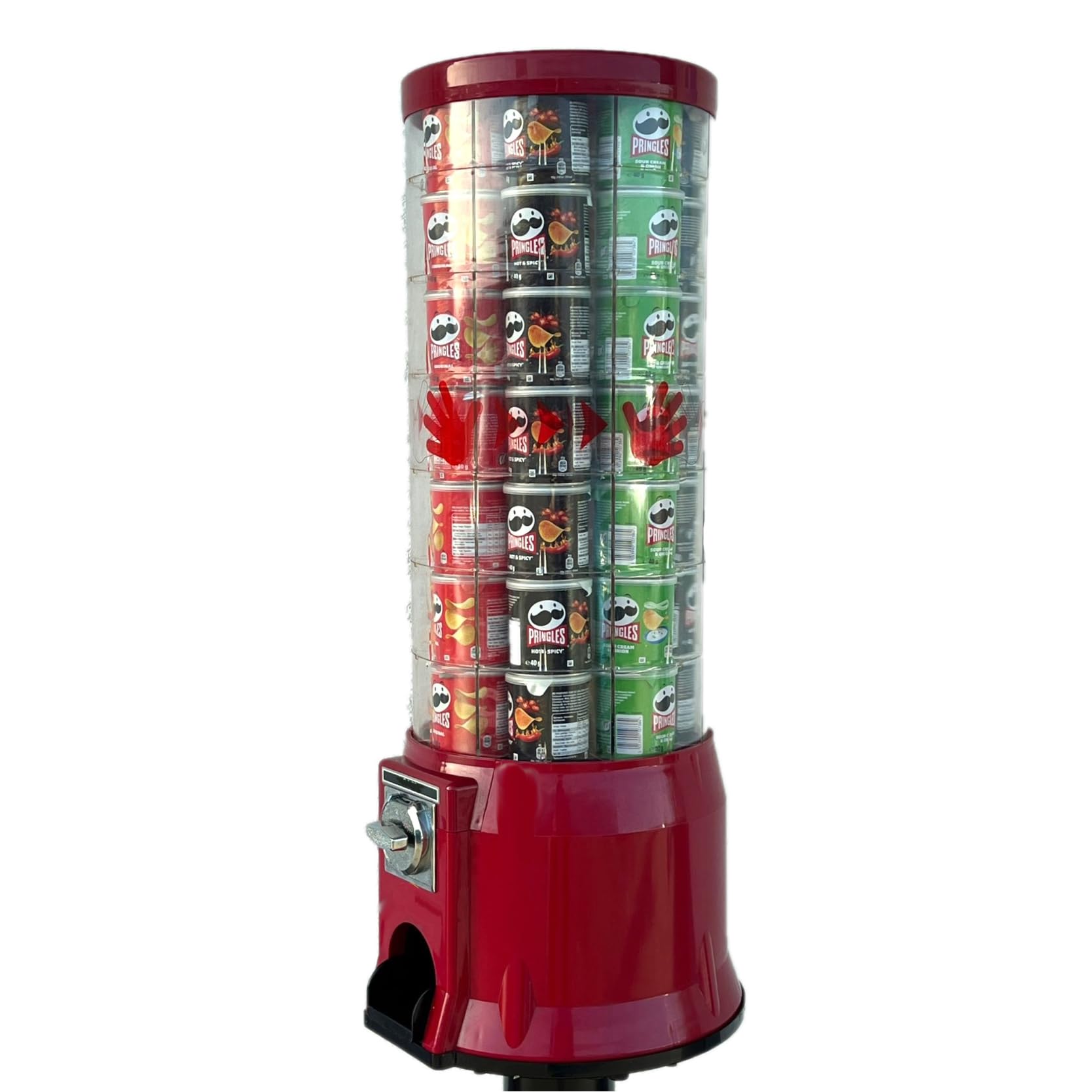 Chips Verkaufsautomat passend und kompatibel für die Pringles* Chips Dosen oder als Warenautomat, robuster einfacher Snackautomat ohne Strom (Rot)