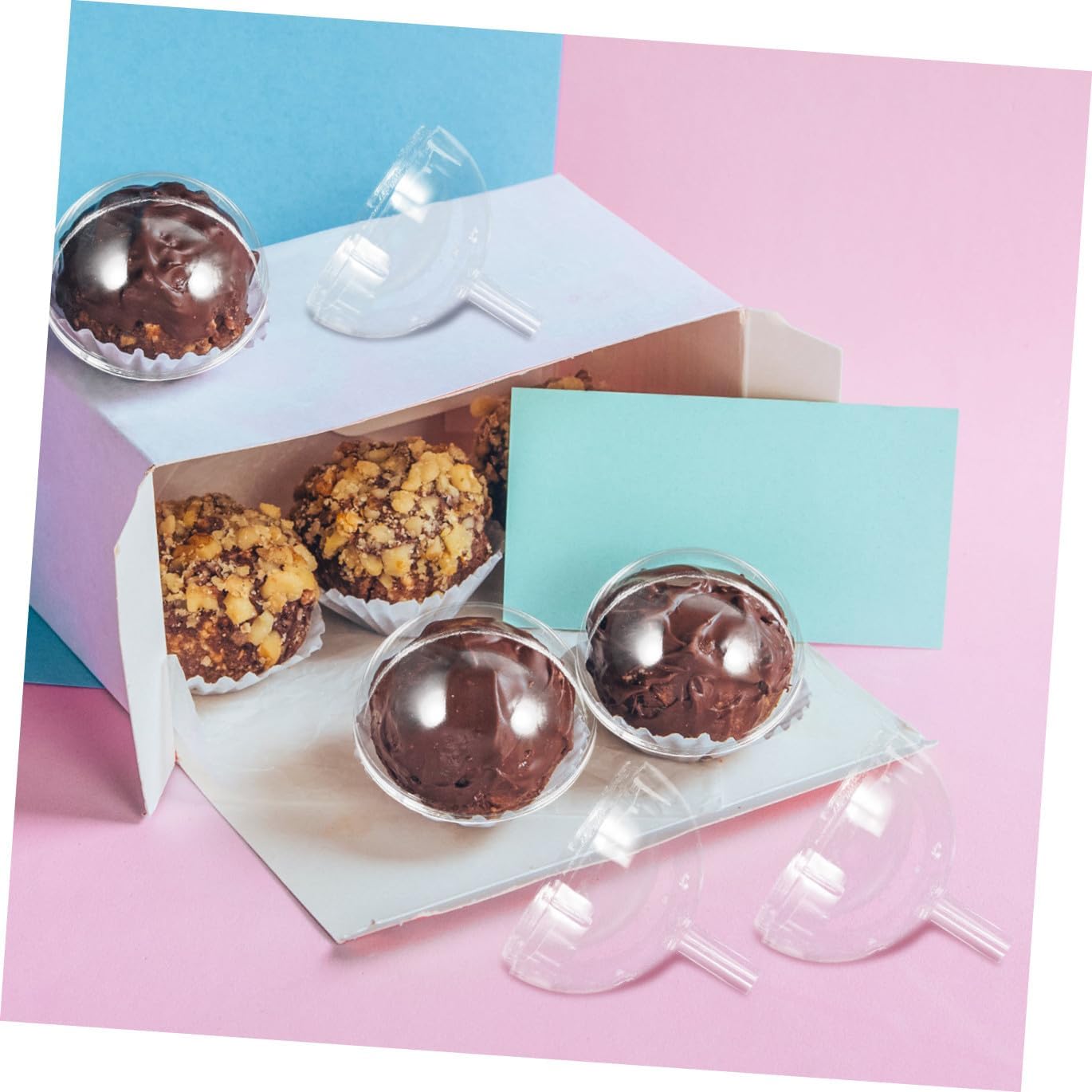 FAVOMOTO 50pcs Chocolate Truffle Wrapping Cups with Lids, Candy Decoration Cups for Chocolate Bouquet Packaging, Bakery Candy Making Accessories for Valentine’s Day
