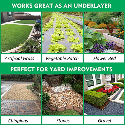 kdgarden Premium 5oz Pro Weed Barrier Landscape Fabric Ground Cover Heavy Duty Commercial Anti-Weed Gardening Mat, 5ft x 300ft, Black