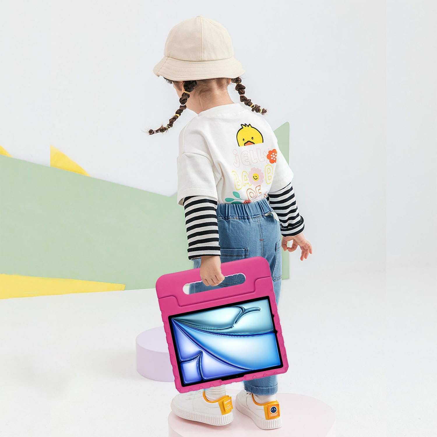 Custodia per bambini per iPad Pro 11" M4 (2024) (modello: A2836/A2837/A3006) (5a generazione) con maniglia/cavalletto/portamatite/supporto girevole a 180°, custodia antiurto in morbida EVA
