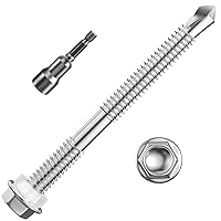 Vista 33 de (350 piezas) #8 × 5/8 pulgadas Tornillos autoperforantes con cabeza de arandela hexagonal, tornillos 410 de acero inoxidable, tornillos TEK