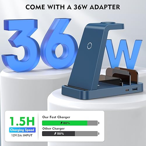 Miniatura 4 de Cargador inalámbrico para iPhone - Estación de carga 5 en 1 para múltiples dispositivos Apple Base de carga inalámbrica rápida para iPhone 17 16e 16