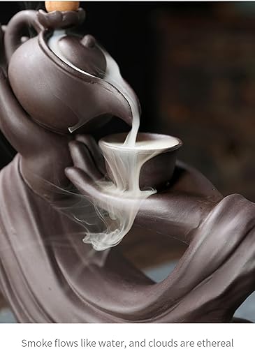 Miniatura 6 de Buddha Hand Series - Quemador de incienso de reflujo para interiores, ahumado, cascada, quemador de incienso creativo de cerámica (tetera bergamota)