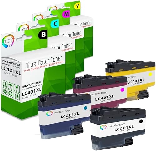 TCT Cartucho de tinta de repuesto prémium compatible con impresoras Brother LC401XLBK LC401XLC LC401XLM LC401XLY de alto rendimiento funciona con