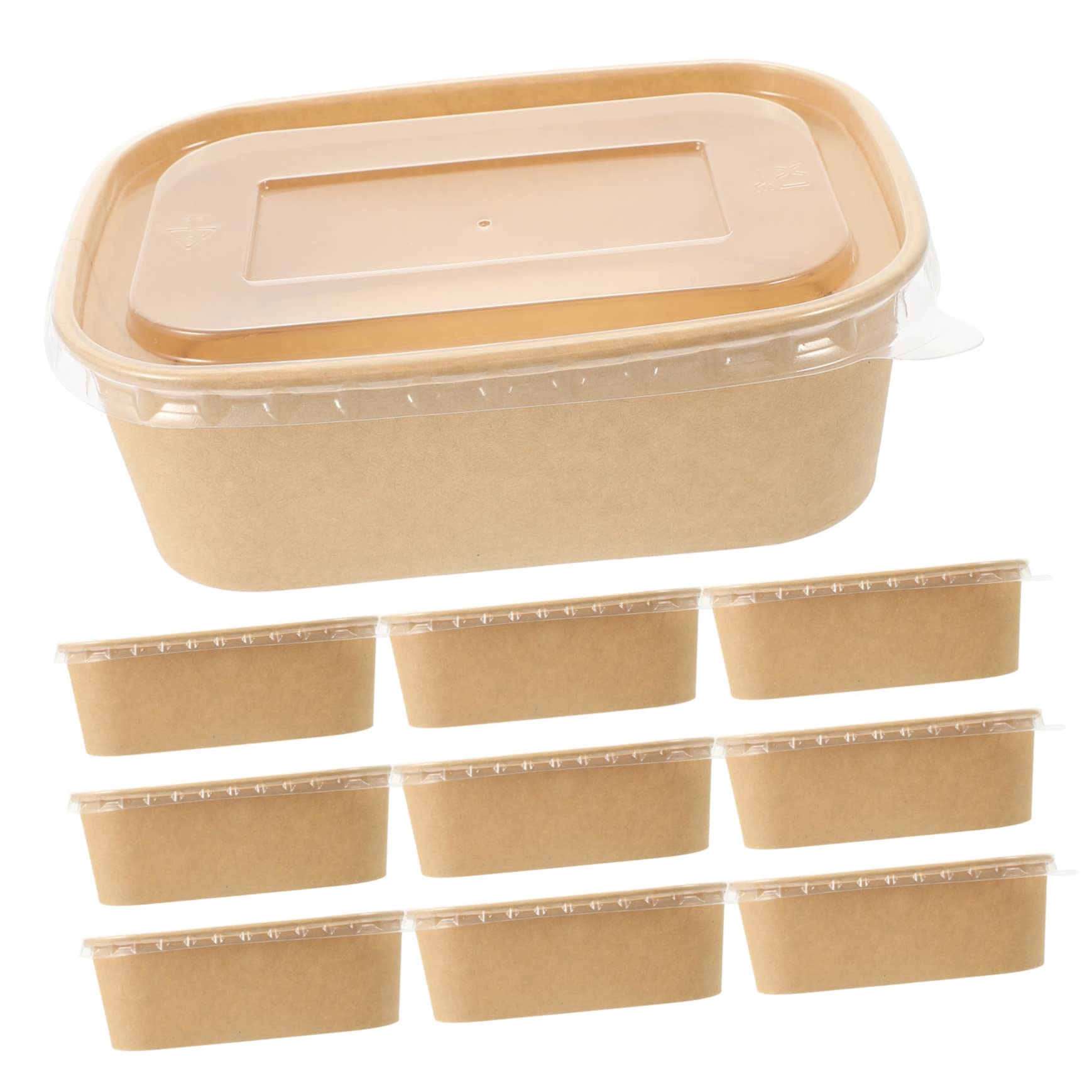 MUCKLILY 10 Set Kraft Paper Food Containers Snack Holders Lids Paper Bowl Lid Disposable Paper Trays Versatile for Frying Snacks Chicken Tacos Hot Dogs