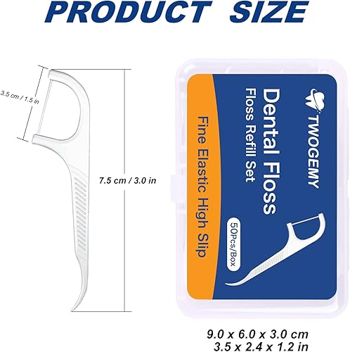 Miniatura 4 de TWOGEMY 50 piezas de hilo dental 50 púas de hilo dental para adultos en caja juego de recarga de hilo dental palillos de dientes limpieza de dientes